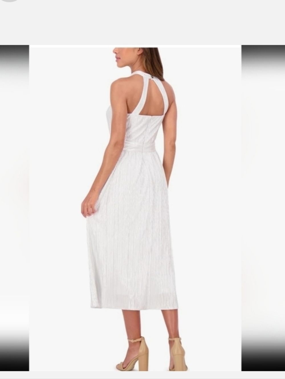 Kensie Silver Metallic Halter Midi Dress Pleated Shimmer Size 4 Women Party NWT - Picture 2 of 11